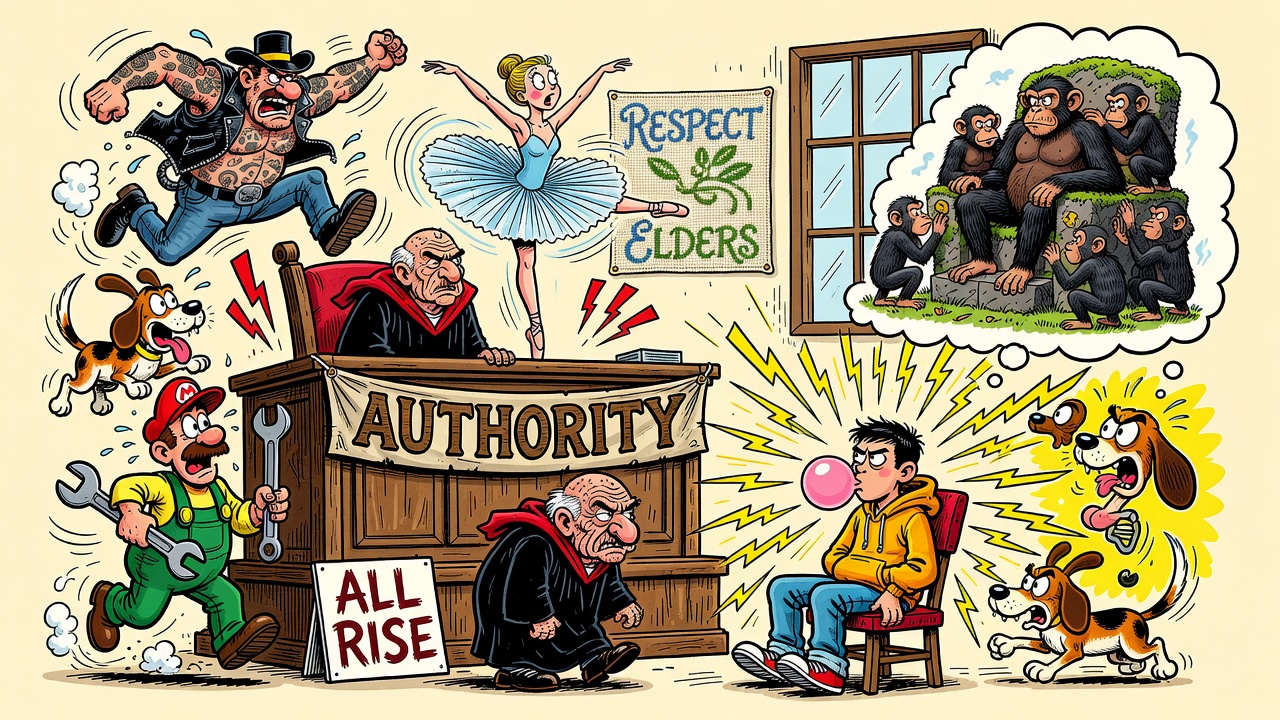 Cartoon panel: Authority / Subversion