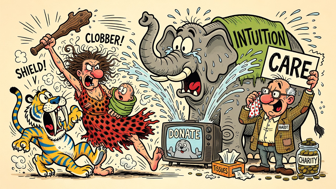Cartoon panel: Care / Harm