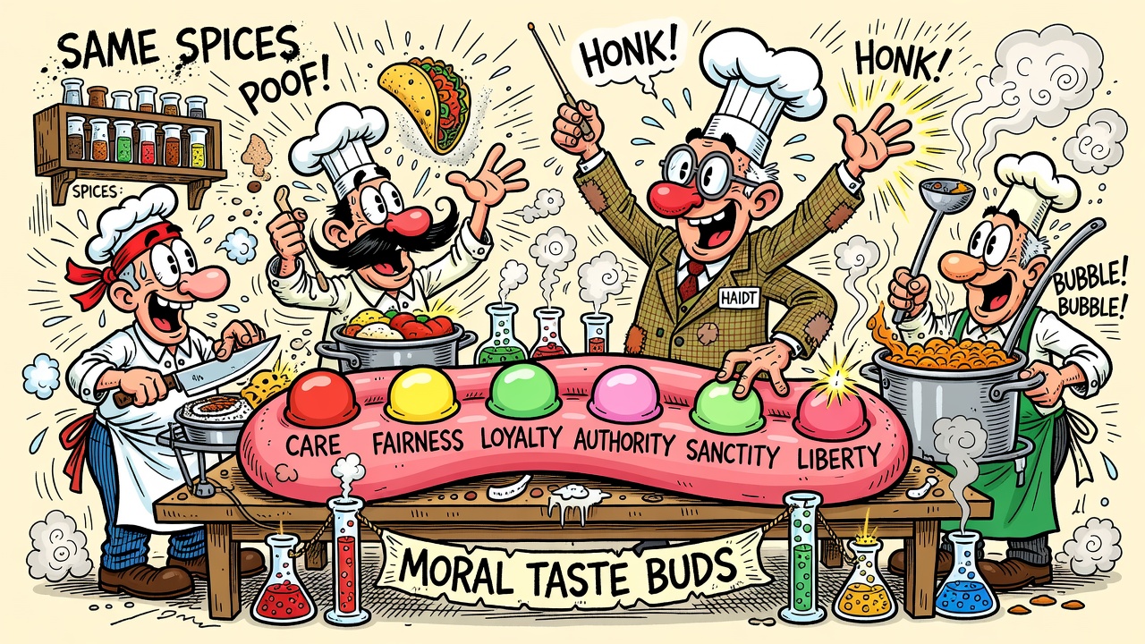 Cartoon panel: Six Moral Taste Buds